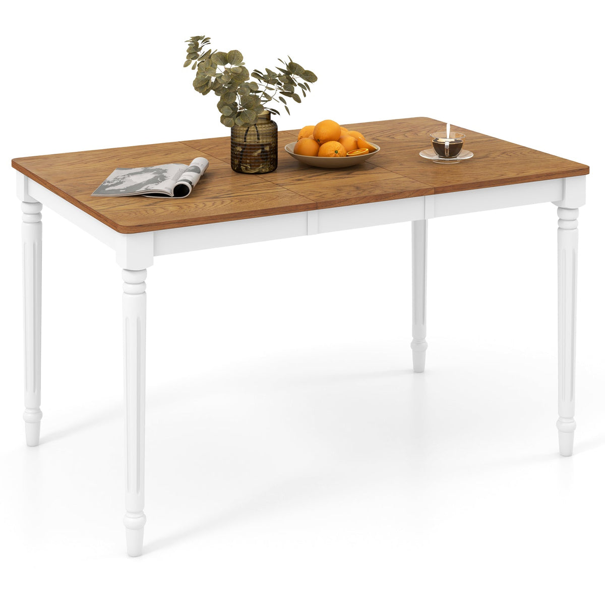 5-in-1 Complete Dining Room Set: Extendable Table 4 Chairs Electric Fireplace Media Console & Bamboo Sideboard