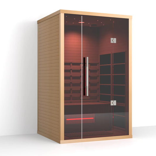 Lumin Two Far Infrared Sauna|2 Person| Premium Canadian Hemlock| Touchscreen control panel| Ventilation window|Built-in speakers|Oxygen ionizer|USB/FM radio