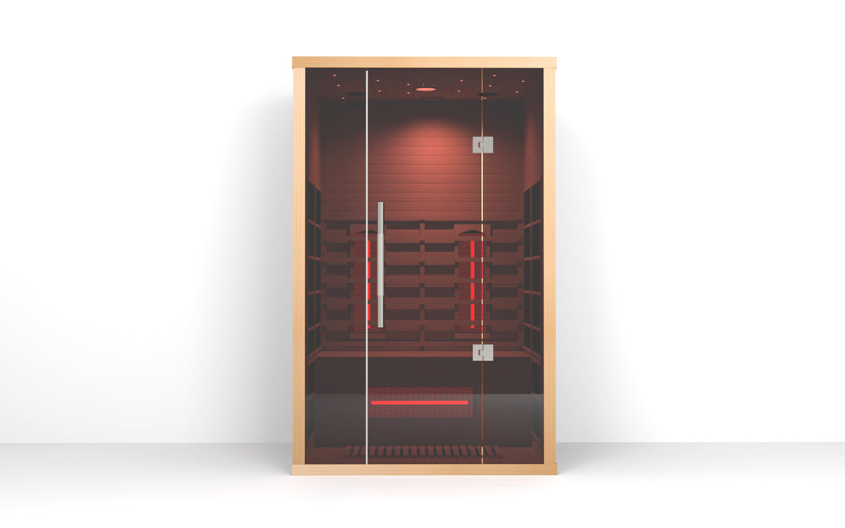 Lumin Two Far Infrared Sauna|2 Person| Premium Canadian Hemlock| Touchscreen control panel| Ventilation window|Built-in speakers|Oxygen ionizer|USB/FM radio