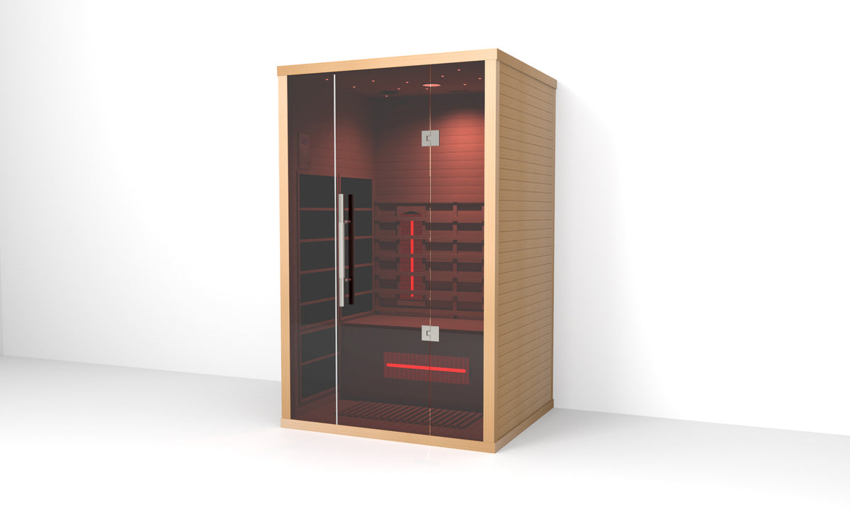 Lumin Two Far Infrared Sauna|2 Person| Premium Canadian Hemlock| Touchscreen control panel| Ventilation window|Built-in speakers|Oxygen ionizer|USB/FM radio